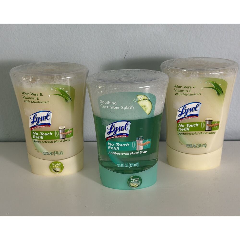 3x Lysol No-Touch Hand Soap System Refill LOT Aloe Vera & Vit E+/Cucumber Splash